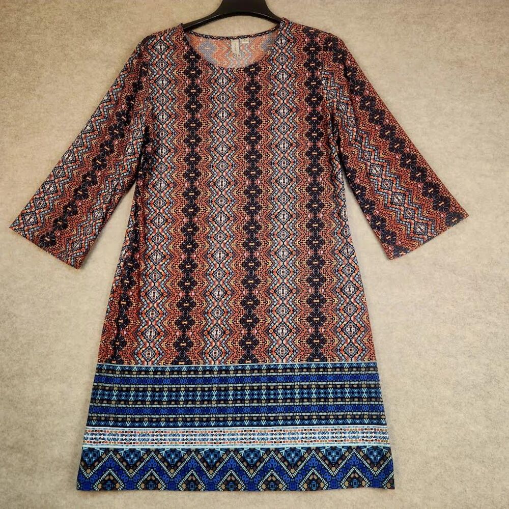 Tacera Women's Multi-Colored Dress Size Large  Boho Retro Hippie